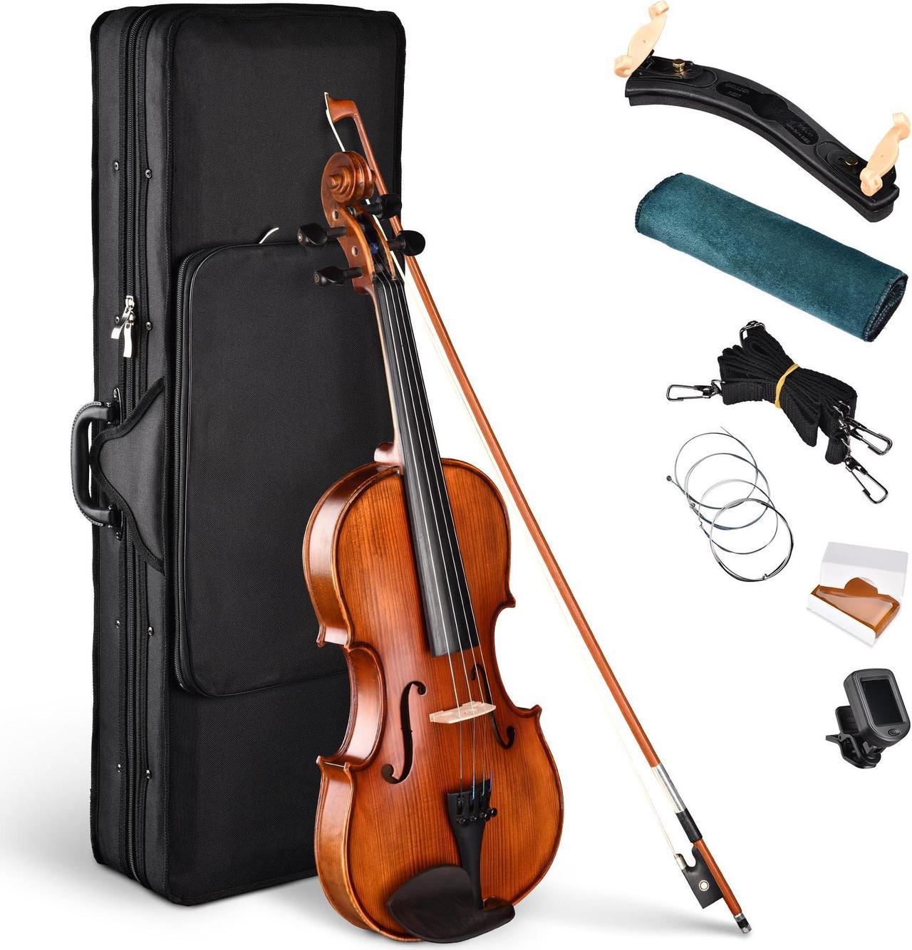 Solid Wood Violin 4/4 Full Set Fiddle Matte Beginner Violin Full Size with Case Shoulder Rest for Student