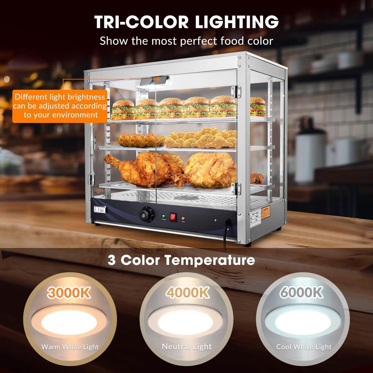 Alt view image 6 of 7 - WeChef 800W 3-Shelf Commercial Food Warmer Large Capacity Catering Display Case