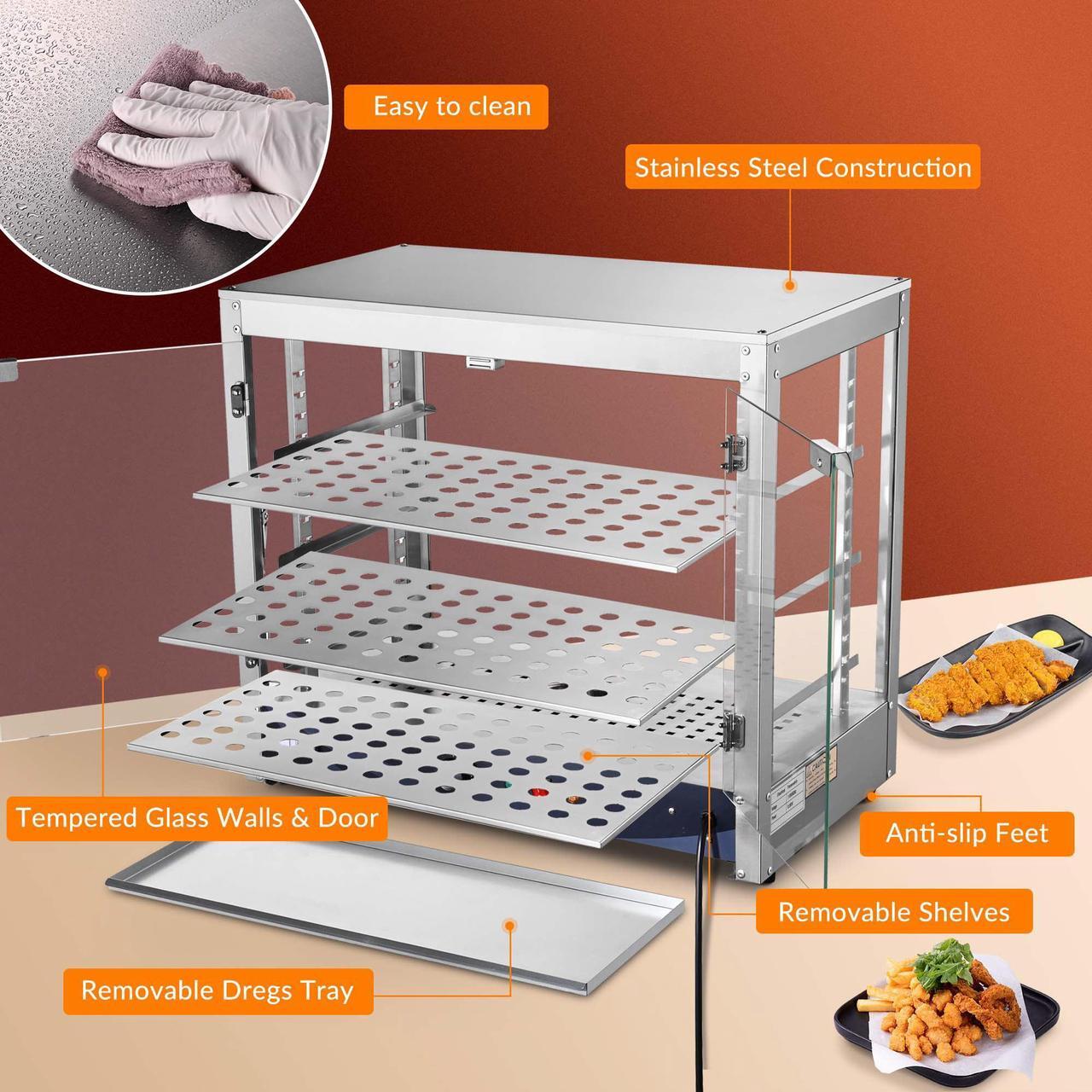 Alt view image 7 of 7 - WeChef 800W 3-Shelf Commercial Food Warmer Large Capacity Catering Display Case