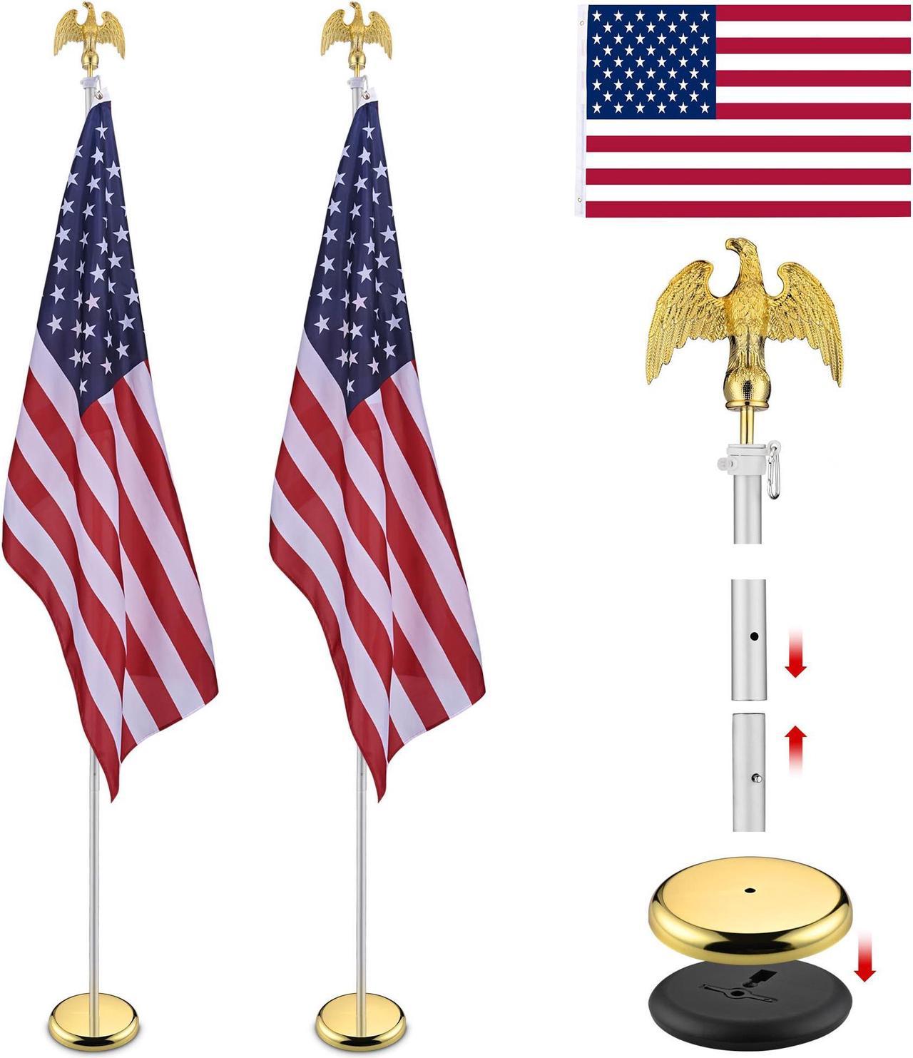 Yescom 2 Pack 8 Ft Sectional Flag Pole Kit Gold Eagle Finial 3x5 Ft  US Flag Indoor