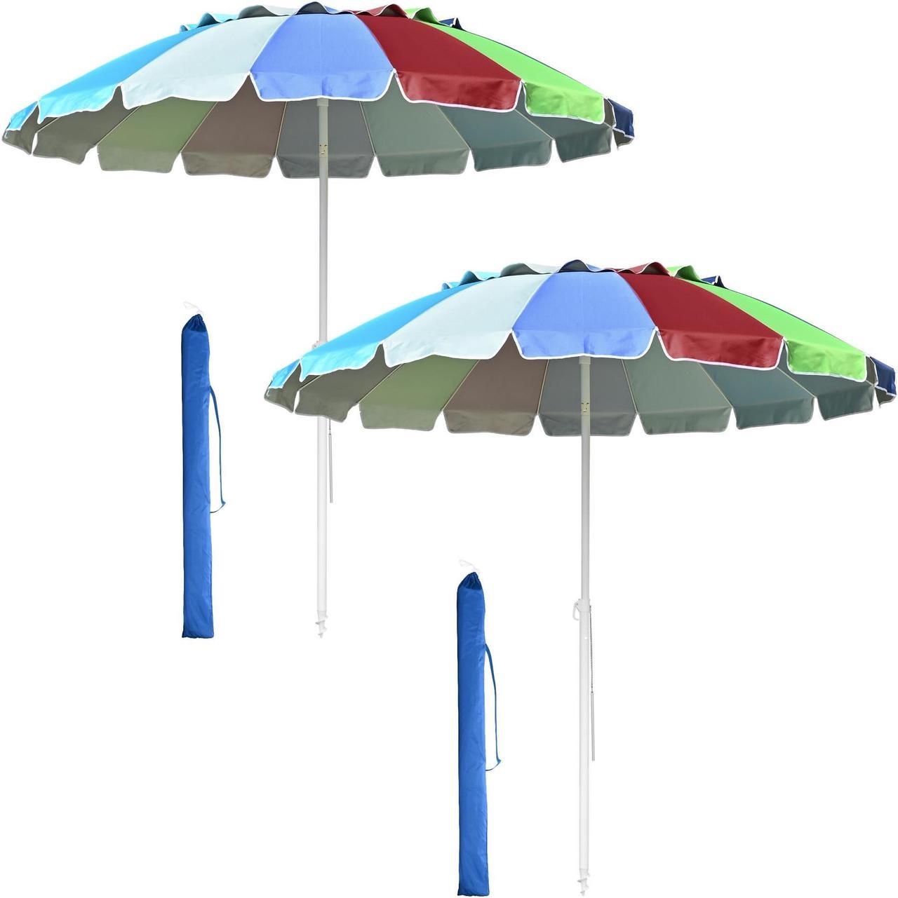 8 Ft Metal Rainbow Beach Patio Umbrella 16 Rib Tilt Market Table Sunshade 2 Pack