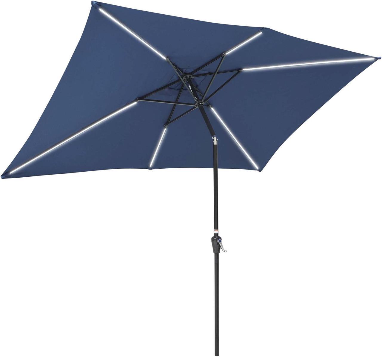 Yescom 10x6.5 Ft Solar Powered Patio Umbrella with Tilt and Crank Outdoor Poolside Yard