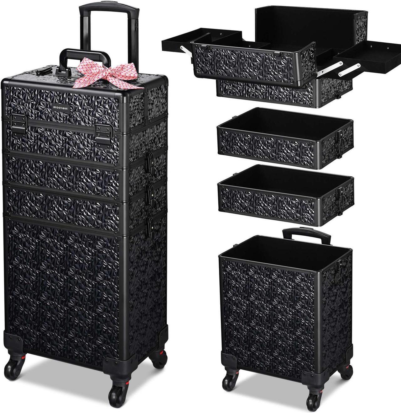 Byootique 4in1 Rolling Makeup Train Case Cosmetic Organizer Wheel Mermaid Black