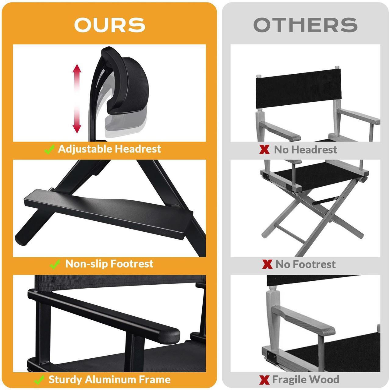 Alt view image 3 of 7 - Byootique 28" Height Tall Director Chair Folding Artist Makeup Head Rest Salon