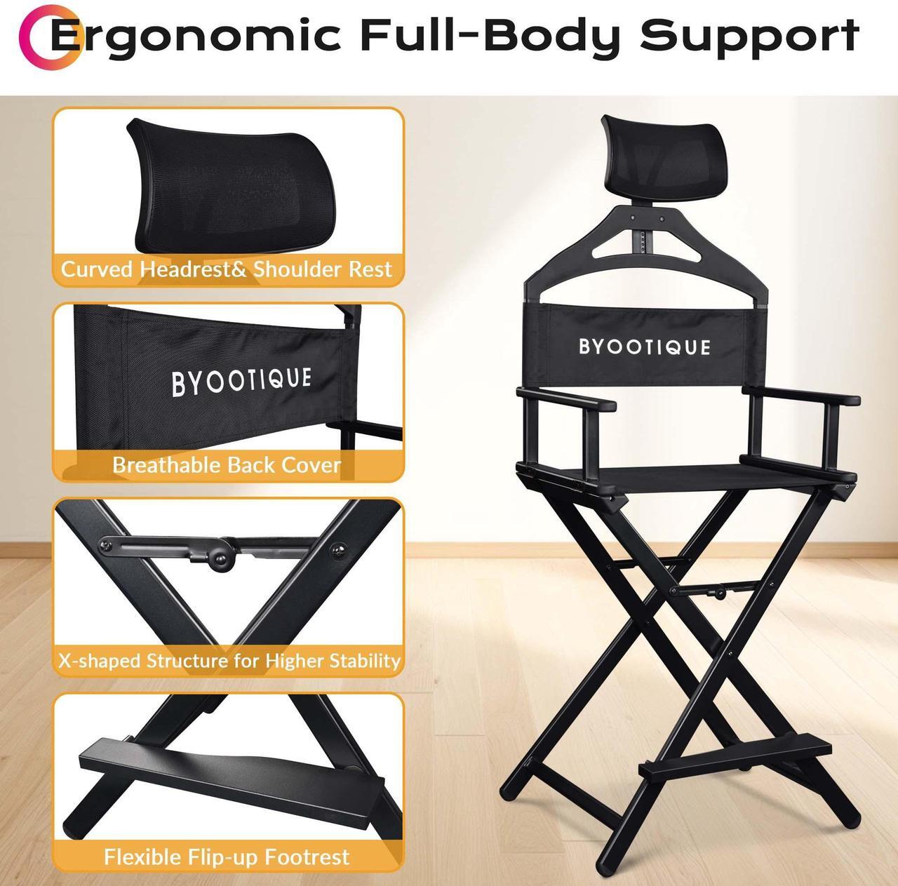 Alt view image 5 of 7 - Byootique 28" Height Tall Director Chair Folding Artist Makeup Head Rest Salon