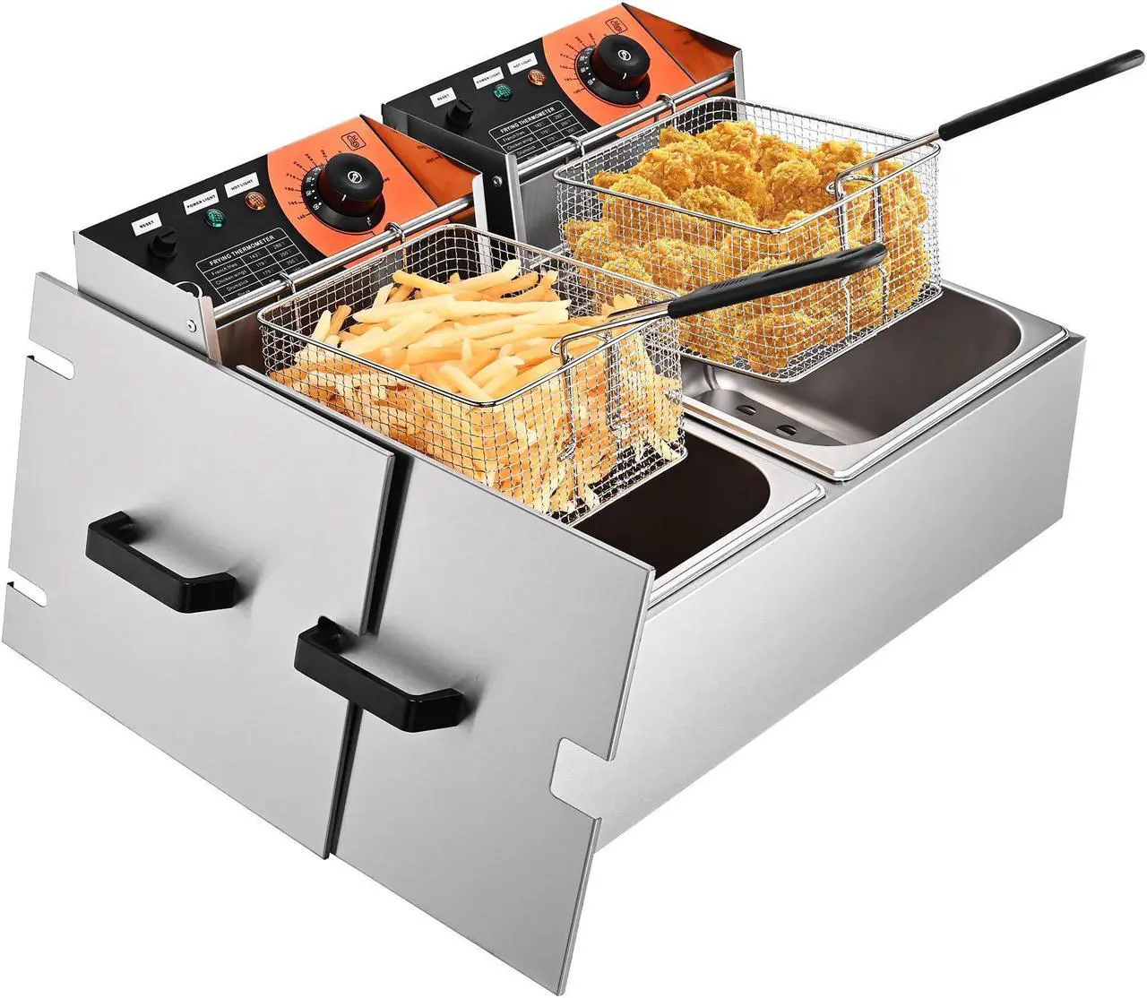 Alt view image 8 of 14 - 5000W 24L Electric Countertop Deep Fryer Dual Tank French Fry Commercial Restaurant