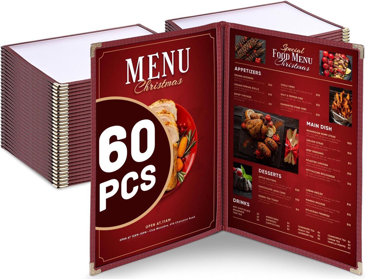 WeChef 60 Pack Restaurant Menu Covers Burgundy 8.5x11" Book Style 2 Pages 4 View