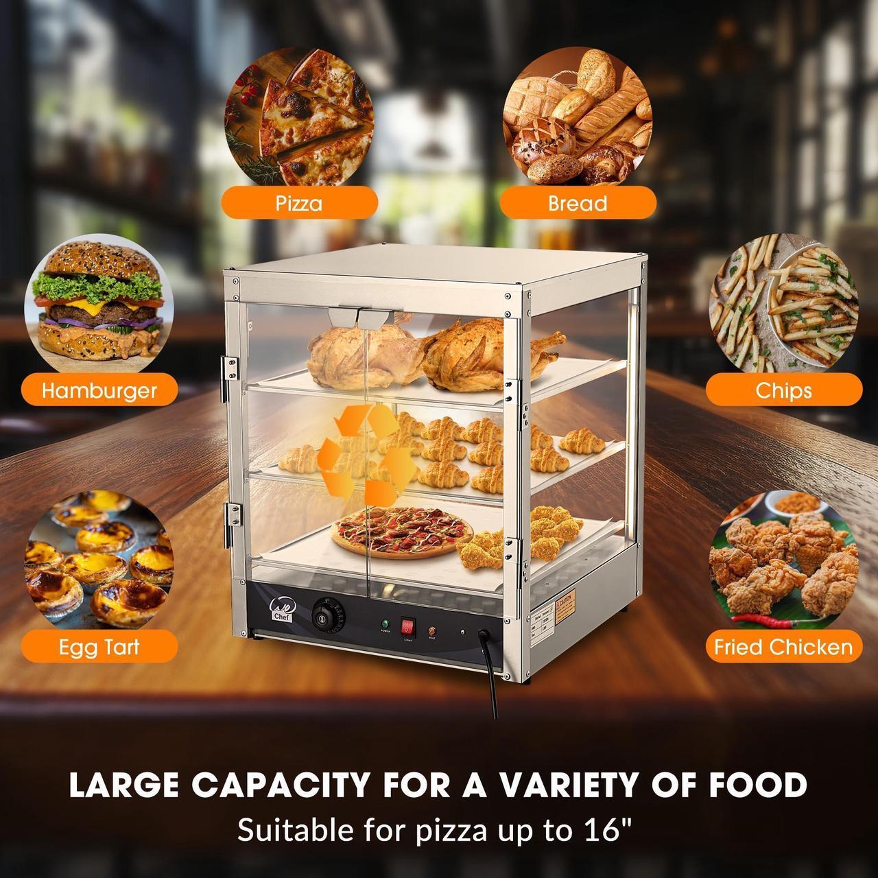 Alt view image 4 of 7 - WeChef 20" Commercial Countertop Food 3-Tier Pizza Warmer with LED Adjustable Lighting Food Heater Display Case Stainless Steel for Buffet Restaurant Pizza Display Case