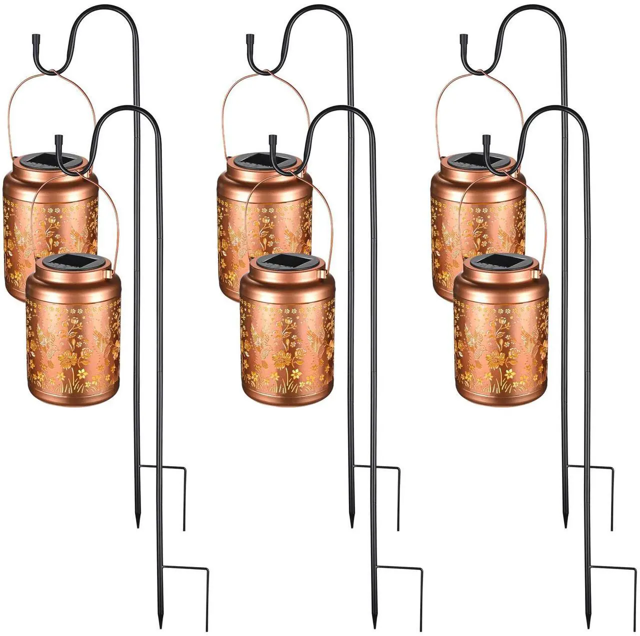 Main image of LAGarden Hummingbird Solar Lantern with Shepherds Hooks Outdoor Hanging Decor Light Christmas Gifts Yard Patio 6Pack