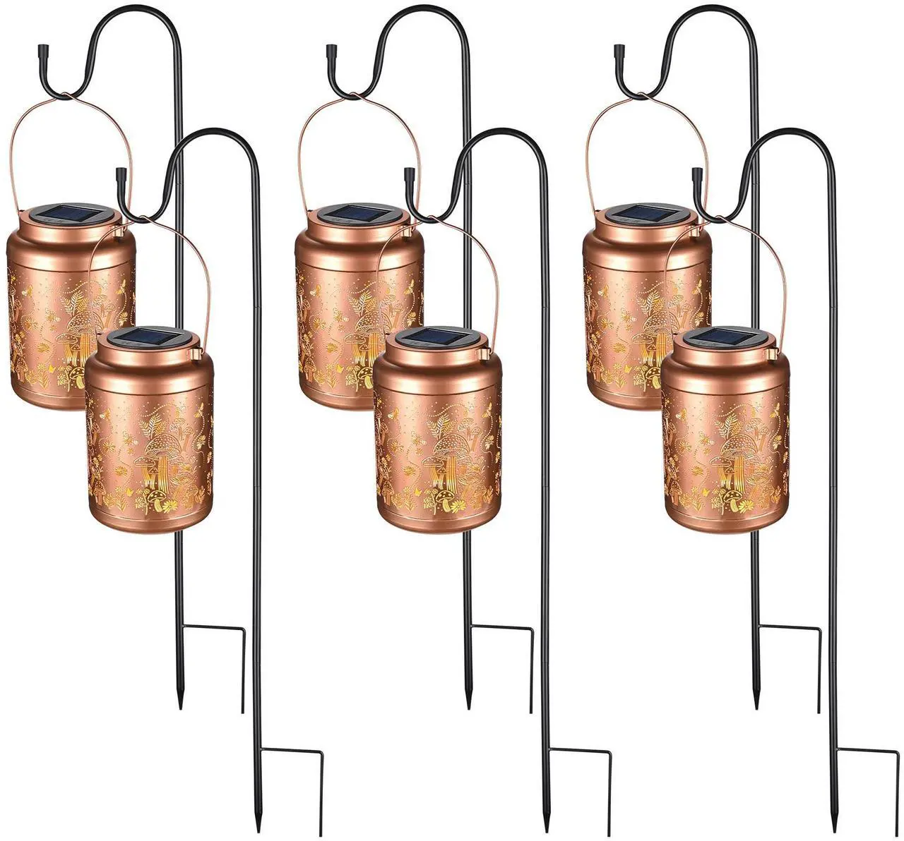 Main image of LAGarden Mushroom Solar Lantern with Shepherds Hooks Outdoor Hanging Decor Light Christmas Gifts Yard Patio Porch 6Pack