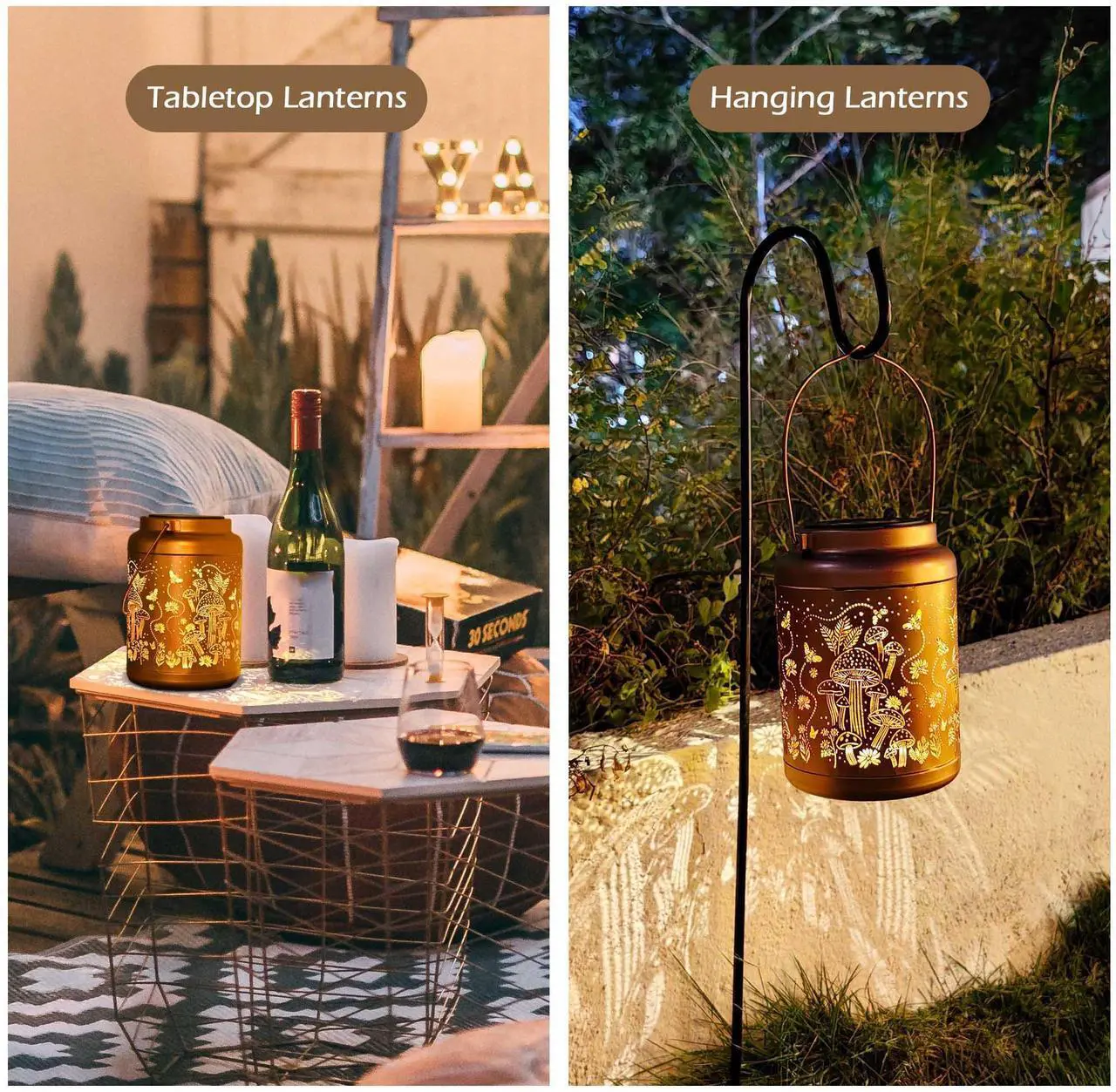 Alt view image 5 of 7 - LAGarden Mushroom Solar Lantern with Shepherds Hooks Outdoor Hanging Decor Light Christmas Gifts Yard Patio Porch 6Pack