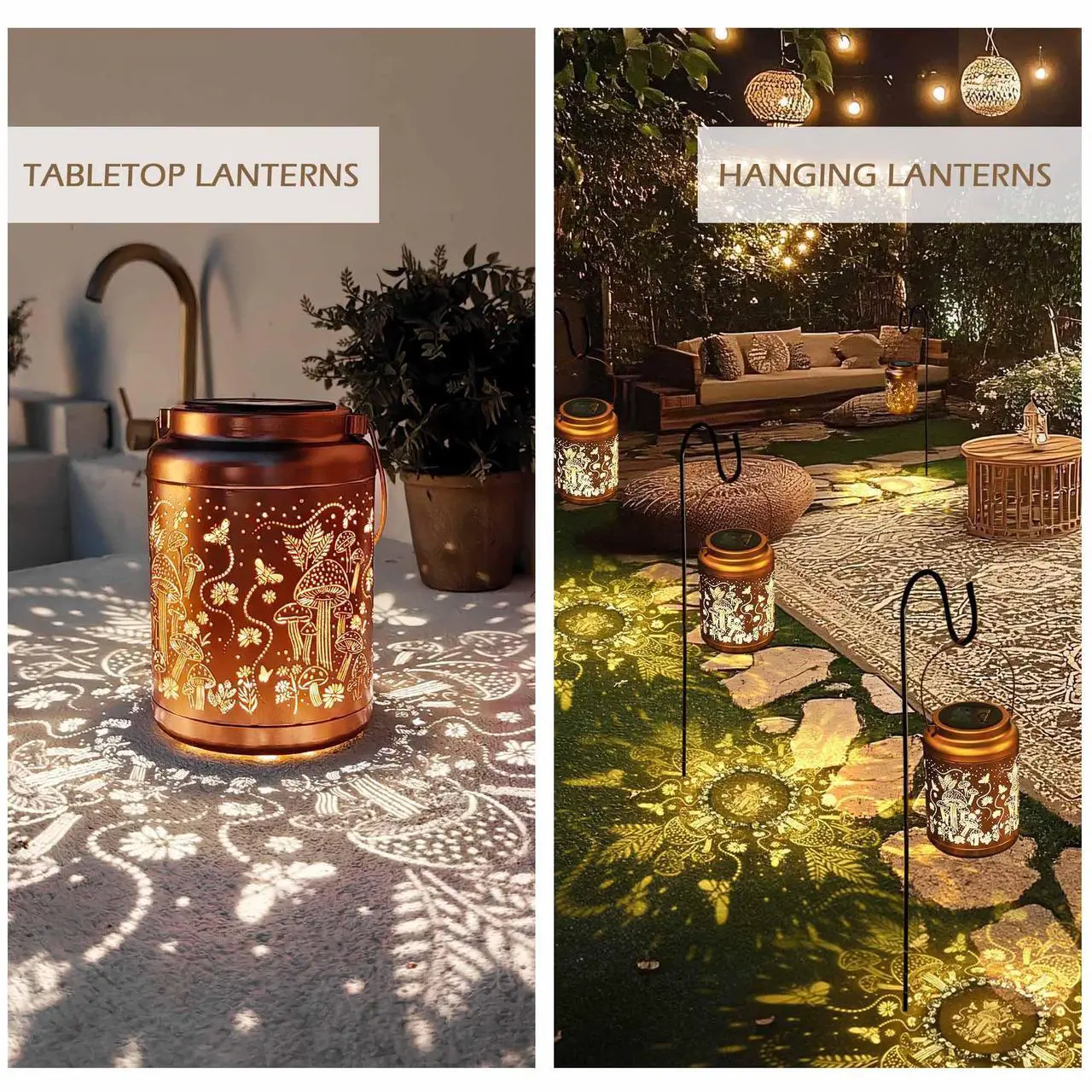 Alt view image 6 of 7 - LAGarden Mushroom Solar Lantern with Shepherds Hooks Outdoor Hanging Decor Light Christmas Gifts Yard Patio Porch 6Pack
