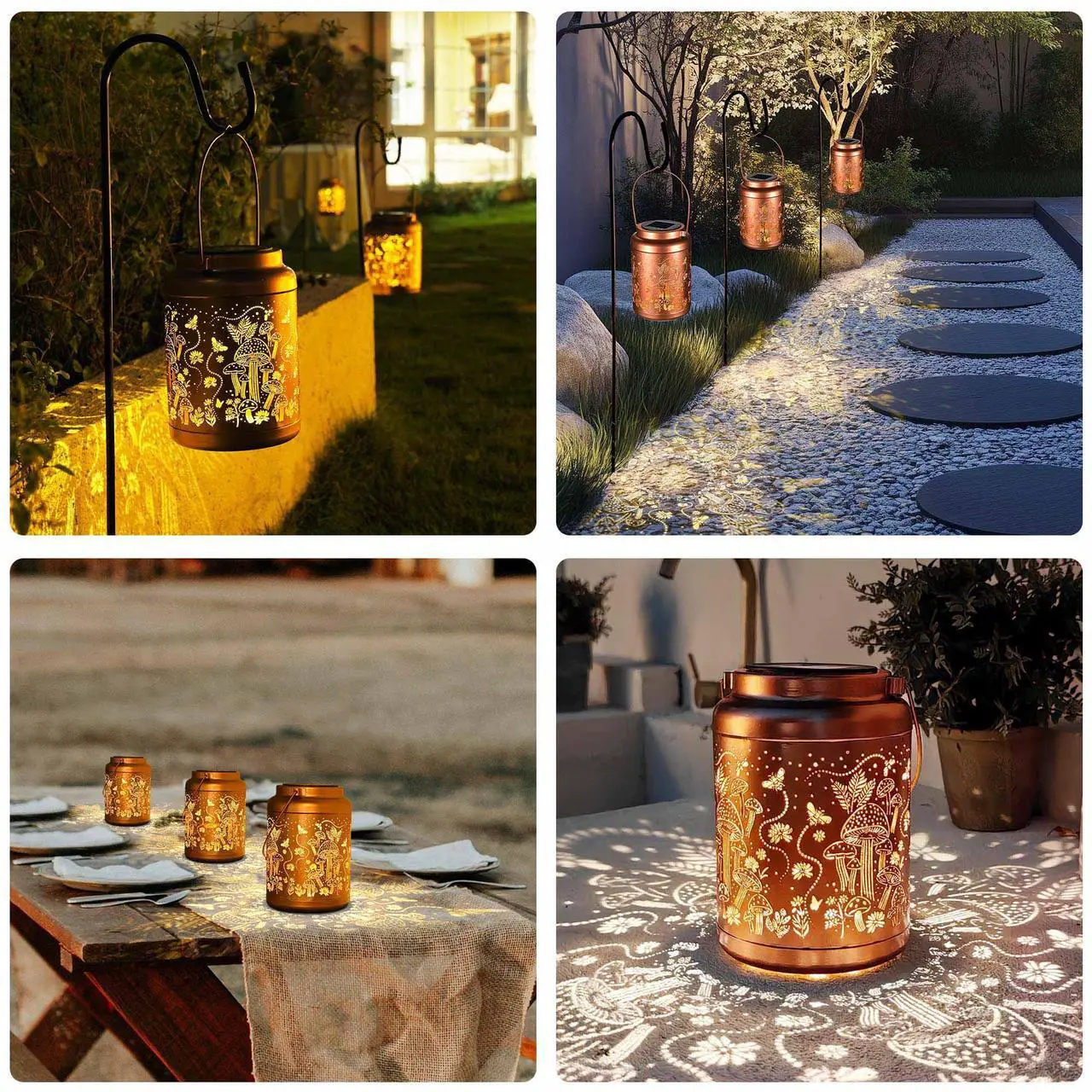 Alt view image 3 of 7 - LAGarden Mushroom Solar Lantern with Shepherds Hooks Outdoor Hanging Decor Light Christmas Gifts Yard Patio Porch 6Pack