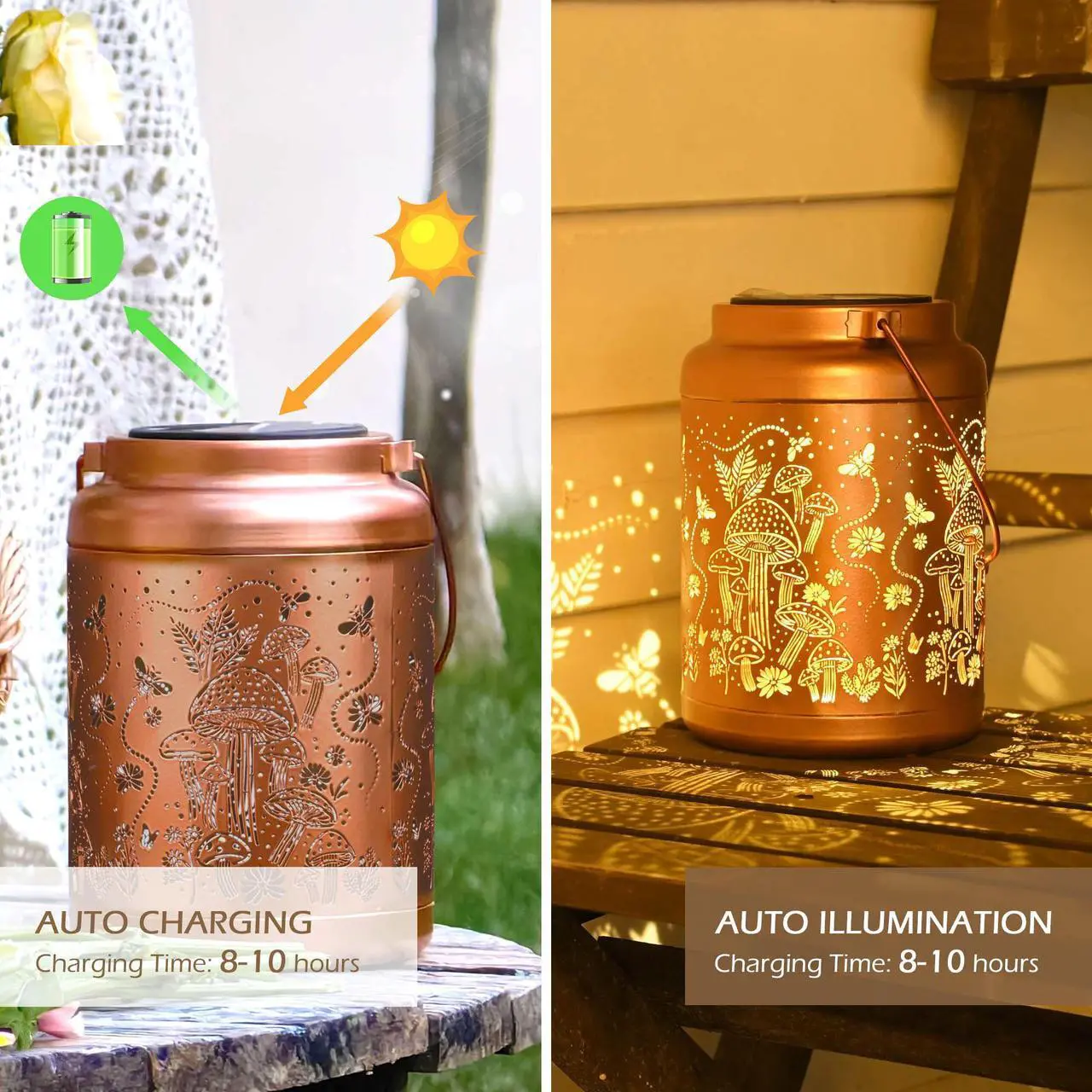 Alt view image 4 of 7 - LAGarden Mushroom Solar Lantern with Shepherds Hooks Outdoor Hanging Decor Light Christmas Gifts Yard Patio Porch 6Pack