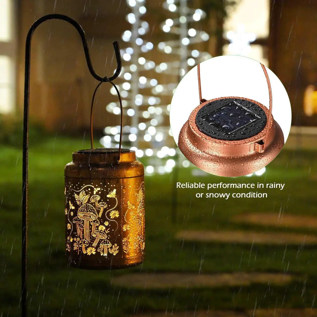 Alt view image 7 of 7 - LAGarden Mushroom Solar Lantern Outdoor Hanging Waterproof Metal Decor Light Christmas Gifts Yard Patio Porch 2Pack