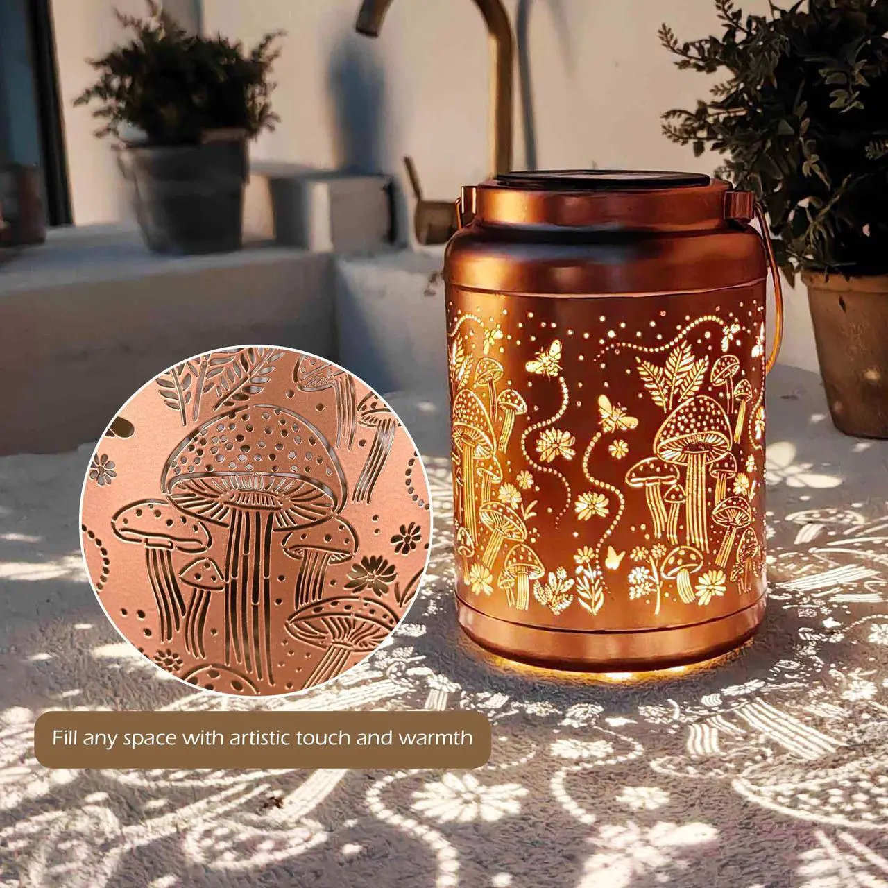 Alt view image 5 of 7 - LAGarden Mushroom Solar Lantern Outdoor Hanging Waterproof Metal Decor Light Christmas Gifts Yard Patio Porch 2Pack