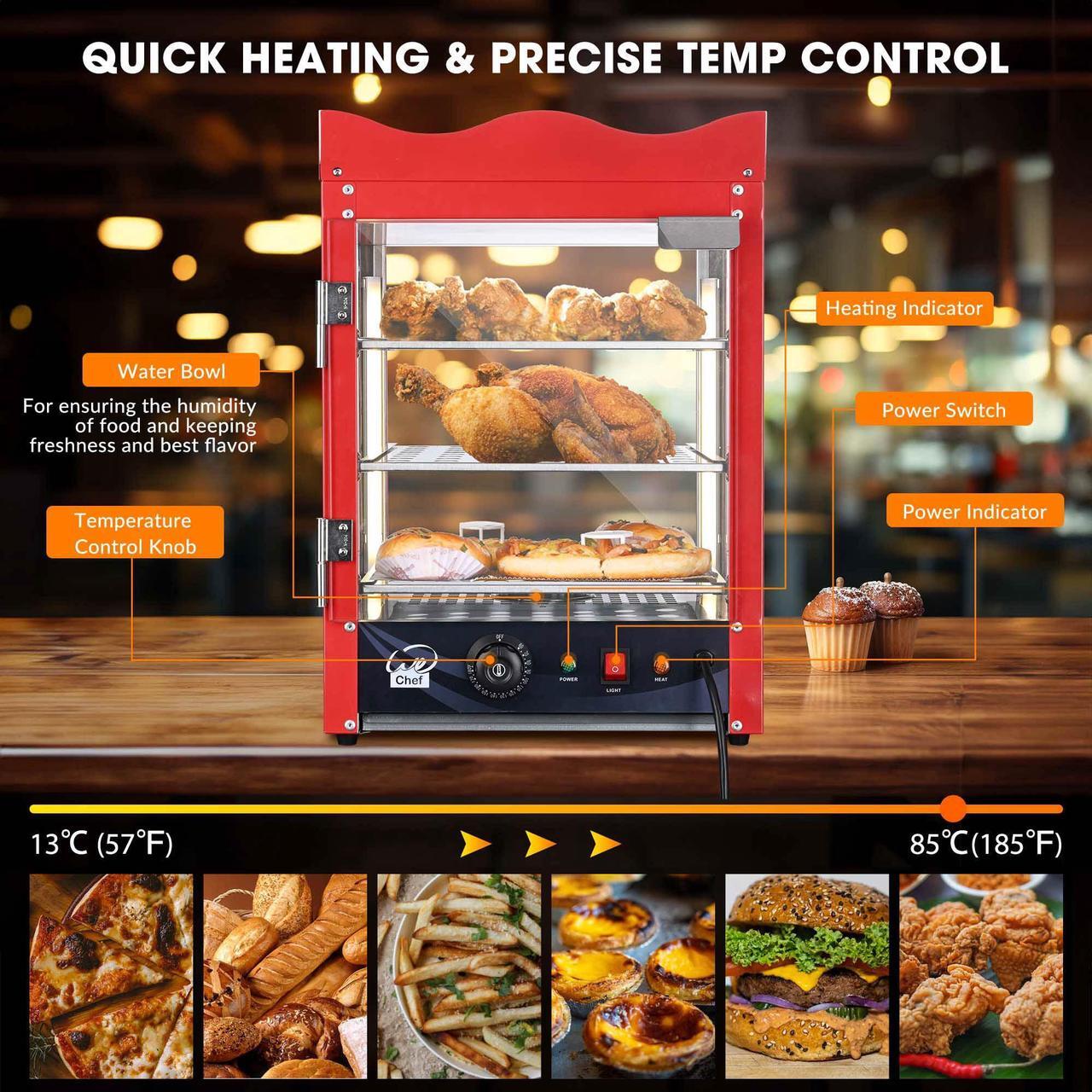 Alt view image 3 of 7 - WeChef 3 Tier Commercial Food Warmer Display Case Countertop Pizza Top Rack 600W
