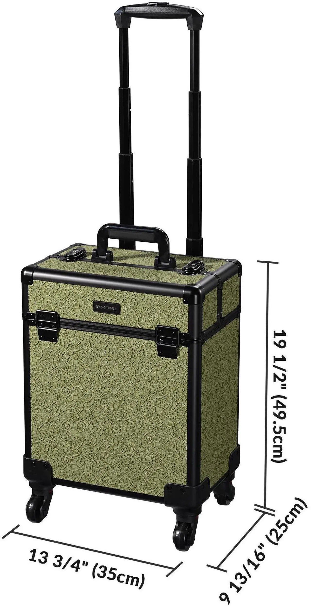 Alt view image 5 of 7 - Byootique Rolling Makeup Train Case Cosmetic Trolley Organizer Salon Rococo Moss