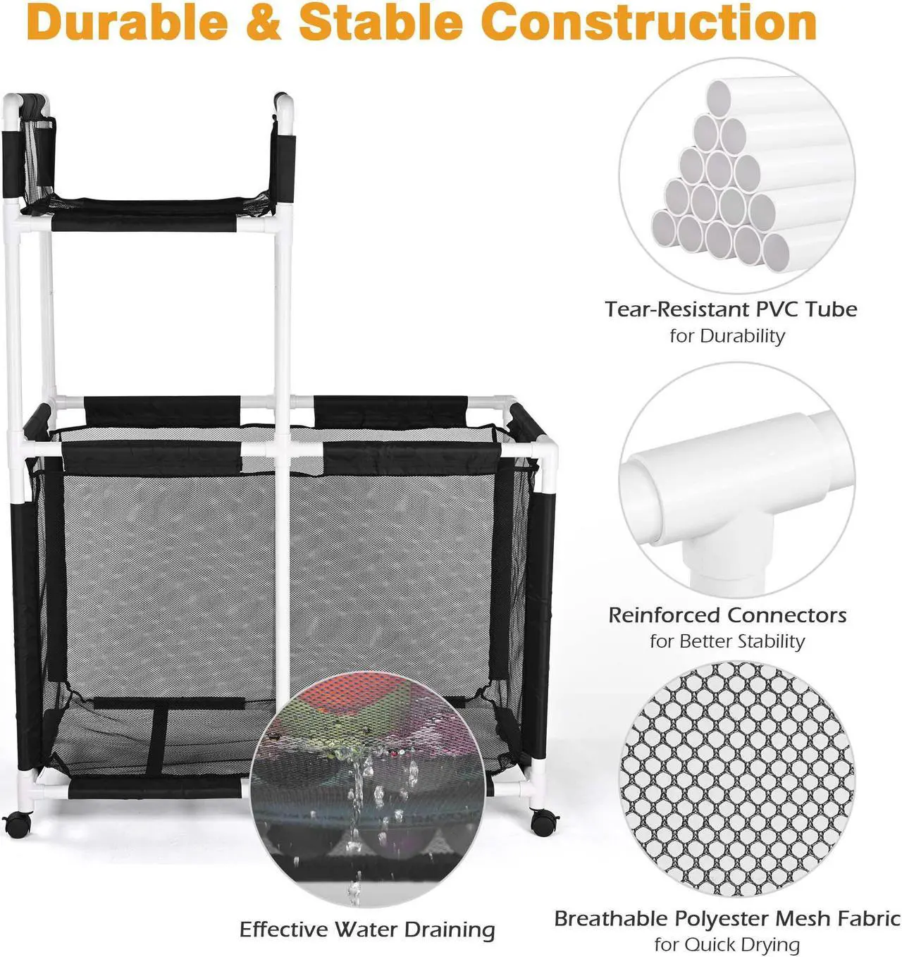 Alt view image 5 of 7 - Yescom Mesh Pool Storage Bin Rolling Toys Floats Cart Extra Large PVC Framed 6 Wheels with Black Cover Replacement