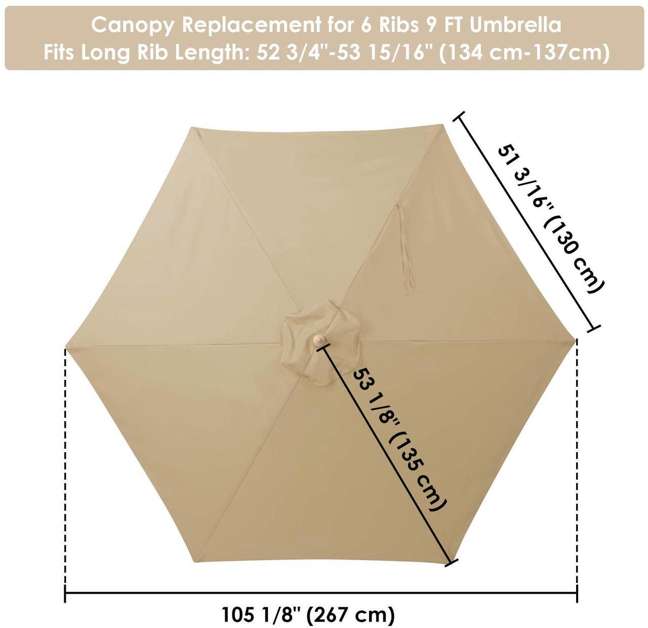 Alt view image 5 of 7 - 9' Patio Umbrella Replacement Canopy 6 Rib Outdoor Yard Deck Cover Top Color Opt