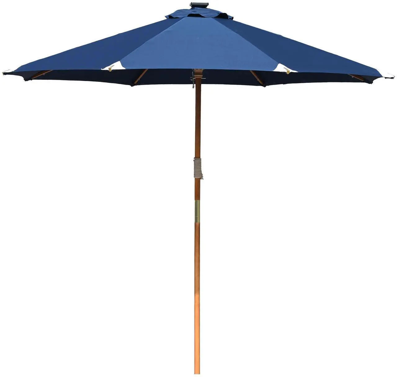 Main image of LAGarden Boho 32 LED 9Ft Wood Market Patio Umbrella with Solar Lights for Bar Hotel Resort Alfresco Dining Rooftop Restauran Navy Blue