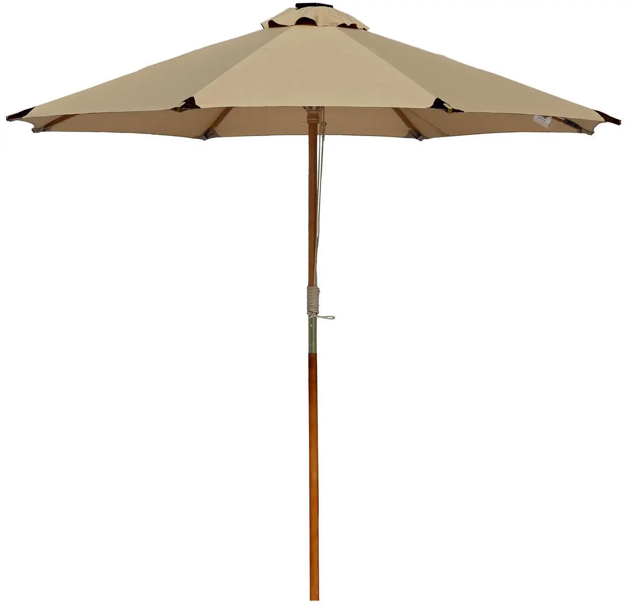 Main image of LAGarden Boho 32 LED 9Ft Wood Market Patio Umbrella with Solar Lights for Bar Hotel Resort Alfresco Dining Rooftop Restauran Mocha