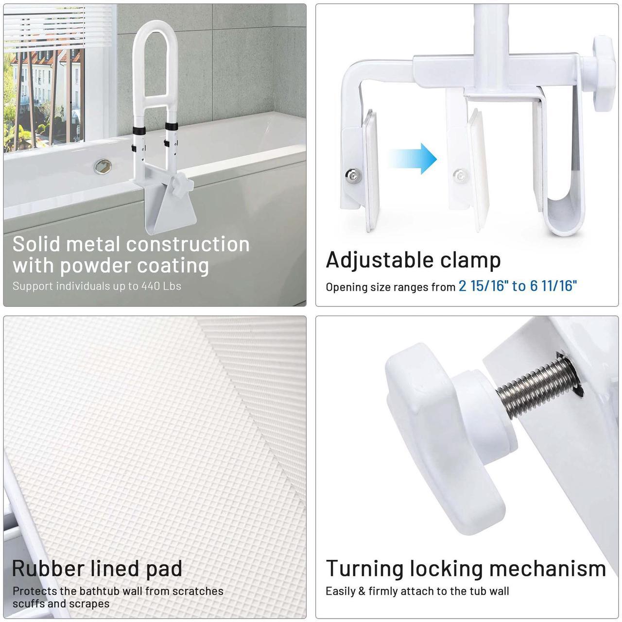 Alt view image 2 of 7 - Yescom Bathtub Grab Bar Safety Rail Adjustable Shower Handle Locking Clamp 440Lbs