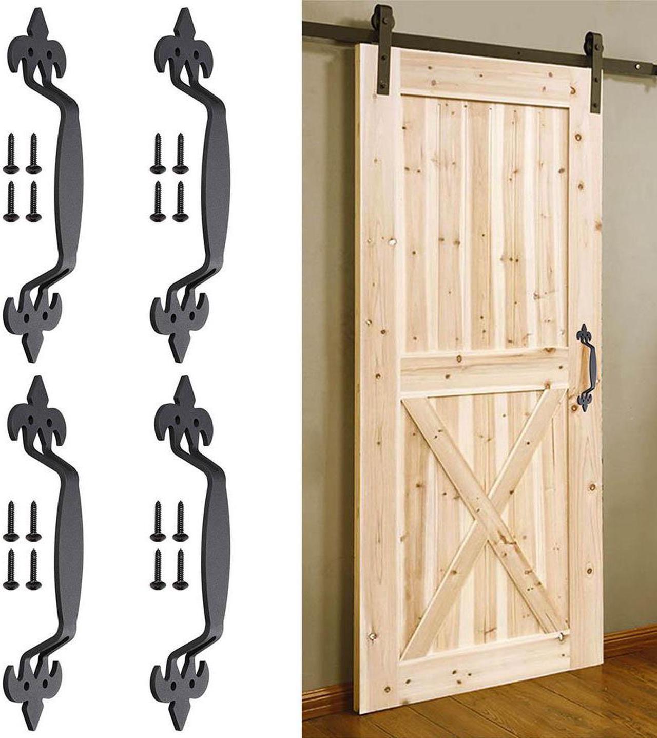 4pcs 11" Sliding Barn Door Handle Vintage Heavy Duty Cast Iron Pull Gate Shed Cabinet Matte Black