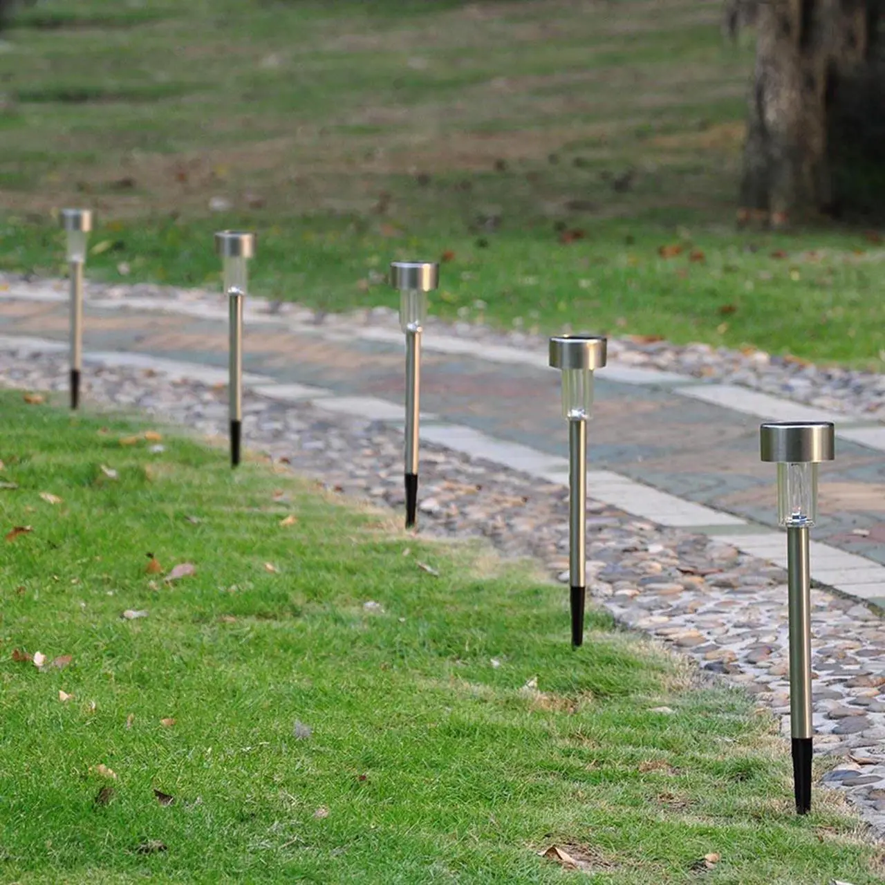 Alt view image 4 of 7 - 24pc Color Changing Stainless Steel Solar Powered LED Light Pathway Landscape