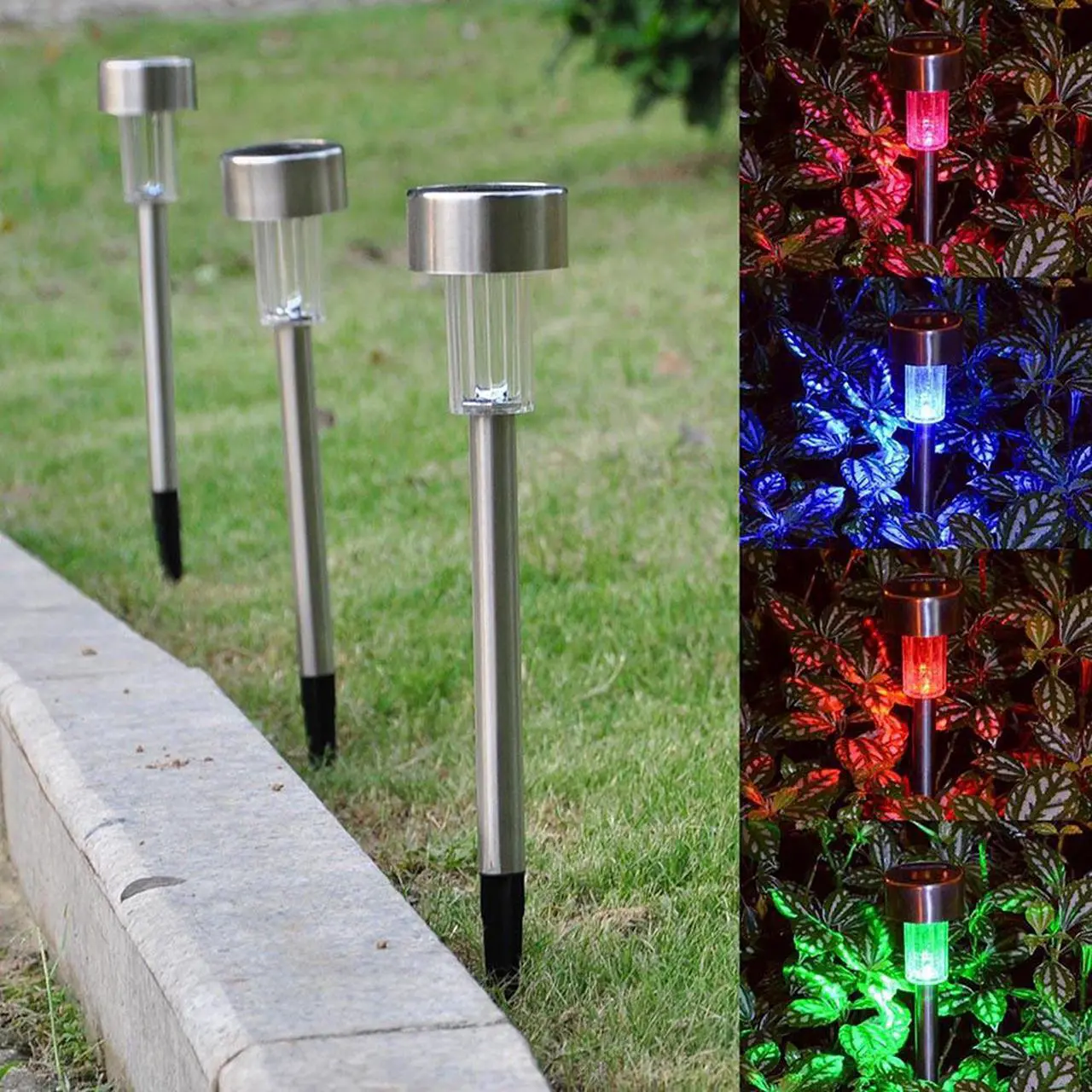 Alt view image 2 of 7 - 24pc Color Changing Stainless Steel Solar Powered LED Light Pathway Landscape