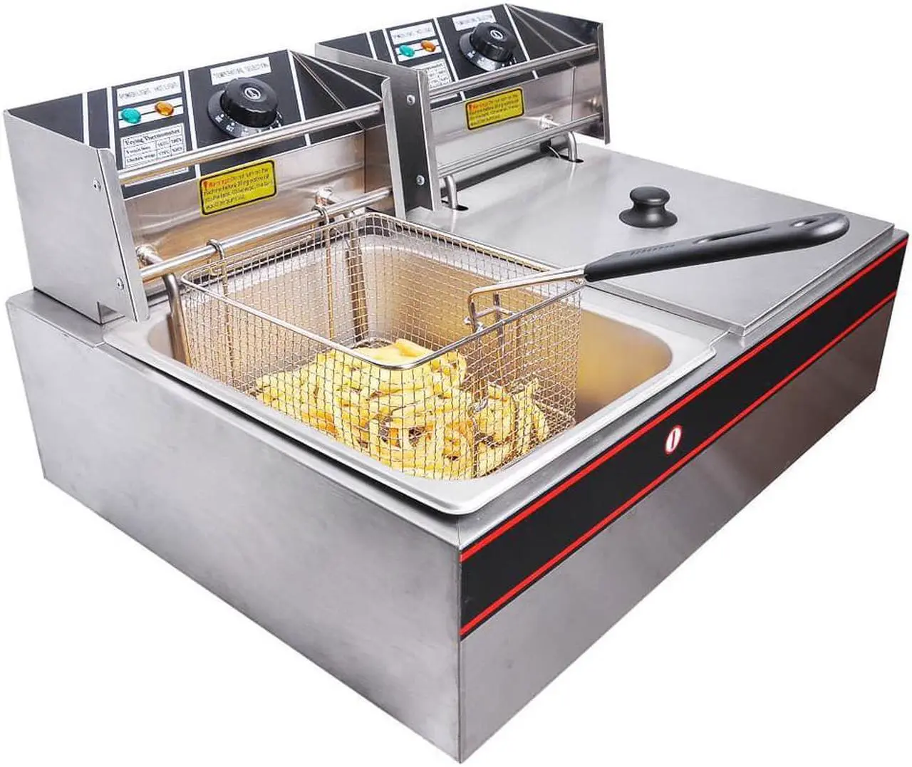 Alt view image 2 of 14 - 5000W 24L Electric Countertop Deep Fryer Dual Tank French Fry Commercial Restaurant