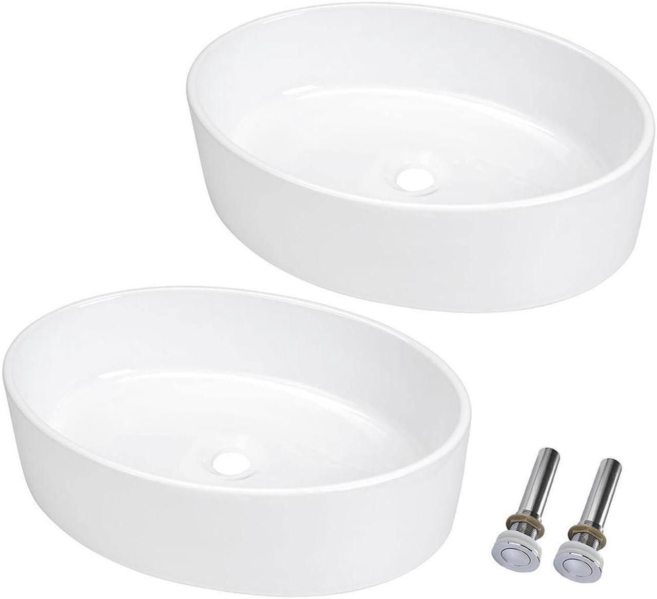 Aquaterior® 2 Pcs Oval Porcelain Above Counter Vessel Sink  Vanity Basin with Chrome Pop up Drain