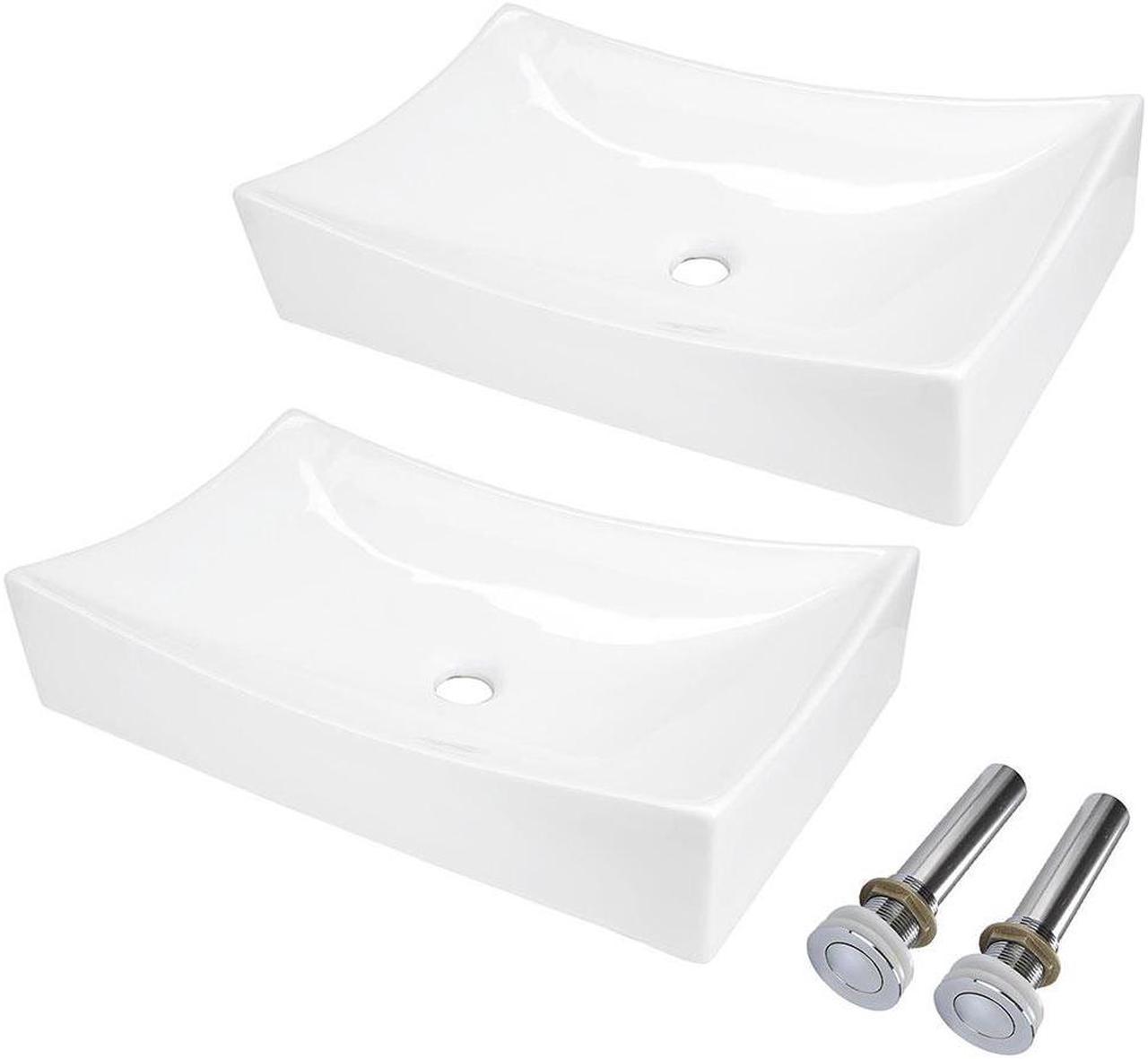 Aquaterior® 2 Pack Rectangle Porcelain Above Counter Vessel Sink Basin with Chrome Pop up Drain