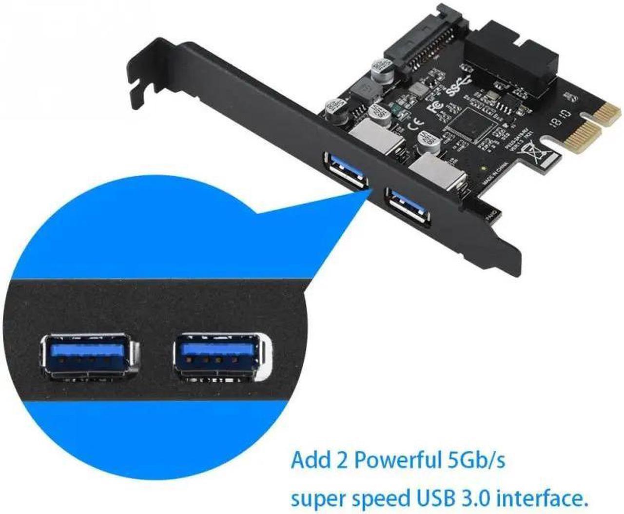 Expansion Card PCI-E to 2-Port USB 3.0 Controller Card Adapter Hub Super Speed 15-Pin P For Desktop PC 5Gbps