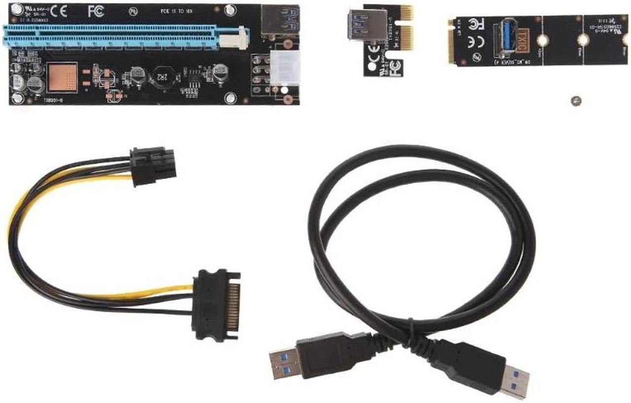 add on card PCI-E 1x To 16x Adapter NGFF M.2 Riser Card USB 3.0 SATA 6Pin Power Cord Mining