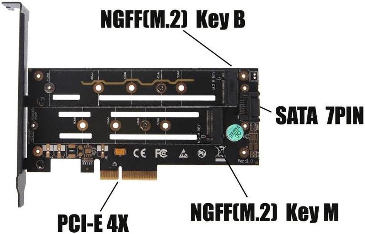 1 Set Dual M.2 SSD M-B Key To PCI-E 3.0 4X Host Controller Expansion Card + Heatsink