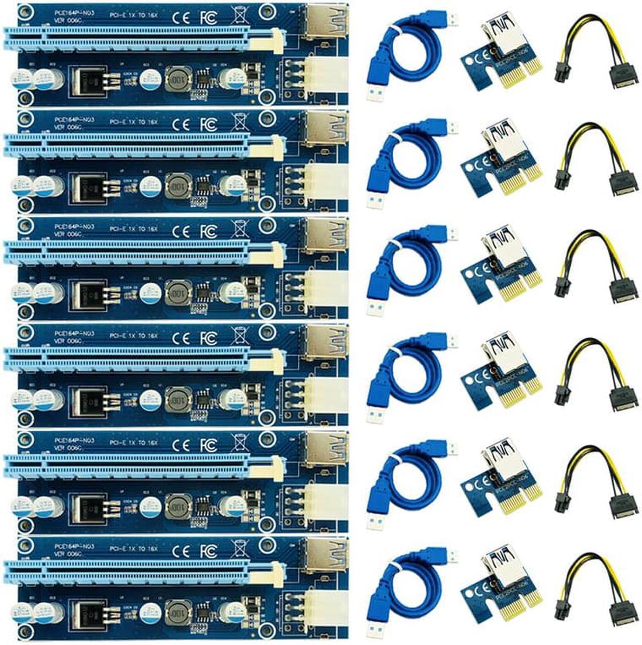 6PCS 006C Riser PCIE PCI-E PCI Express Riser Card 1x to 16x GPU USB 3.0 Extender Adapter SATA to 6Pin Power Cable For BTC Mining