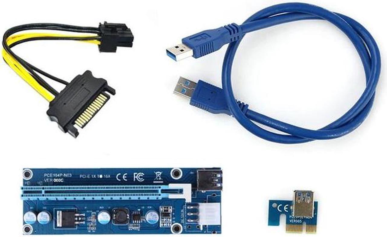 PCI-E PCI E Express 1X to 16X Riser Card +USB 3.0 Extender Cable SATA 15 Pin-6Pin Power Cable 60CM for bitcoin mining miner