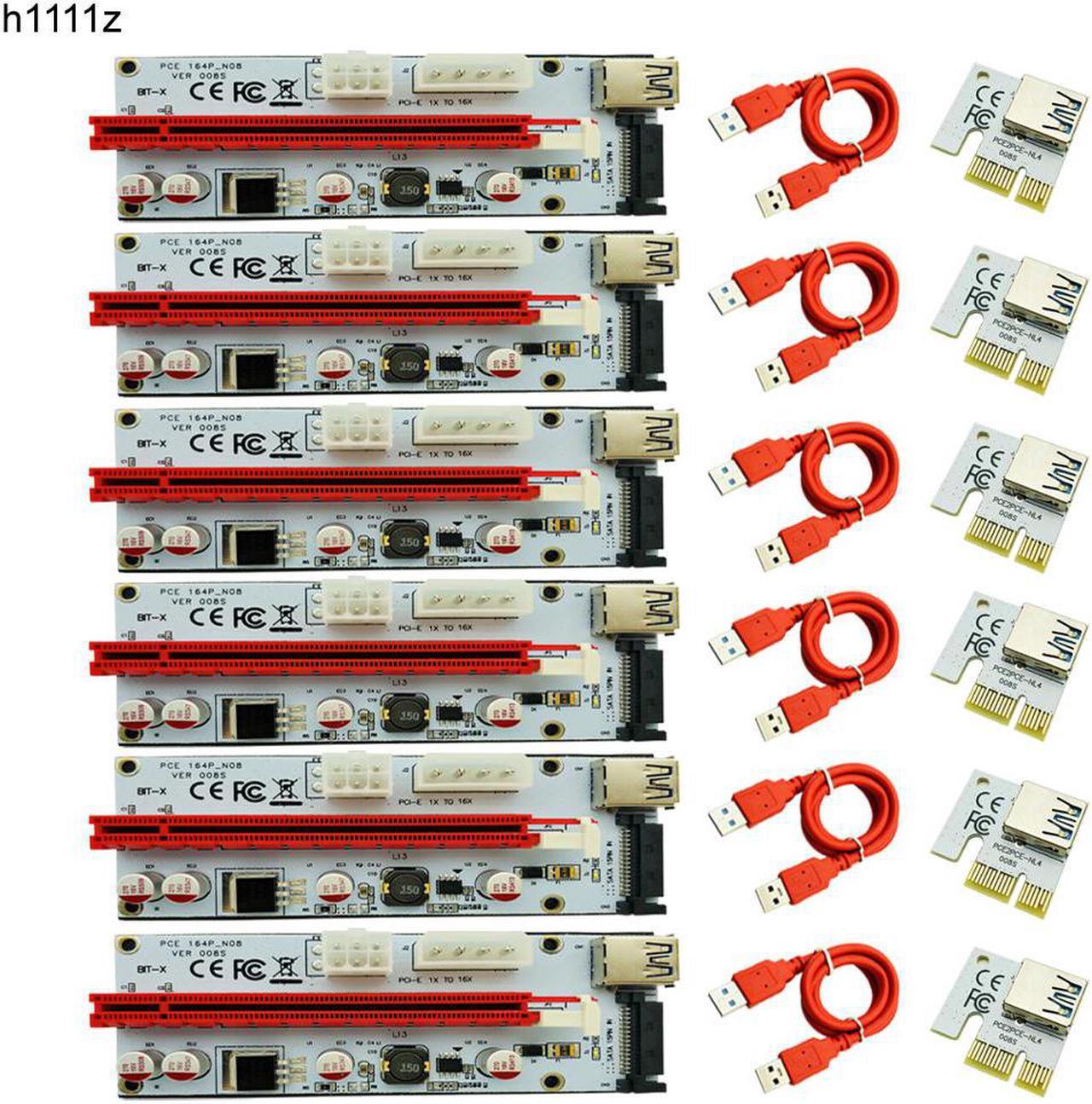 6pcs/lot PCI-E PCI E 1x to 16x Mining Machine Enhanced Extender 008S Riser Card Adapter 60cm Power Cable for Bitcoin BTC Miner