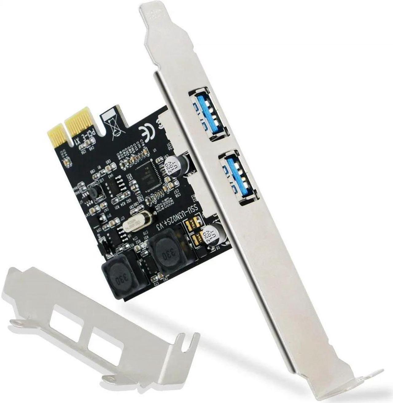 Super Fast 2 Ports USB 3.0 5Gbps PCI Express PCI-E 1X Expansion Card Self-Powered For Desktop PC Windows XP, 7, Vista, 8, 10