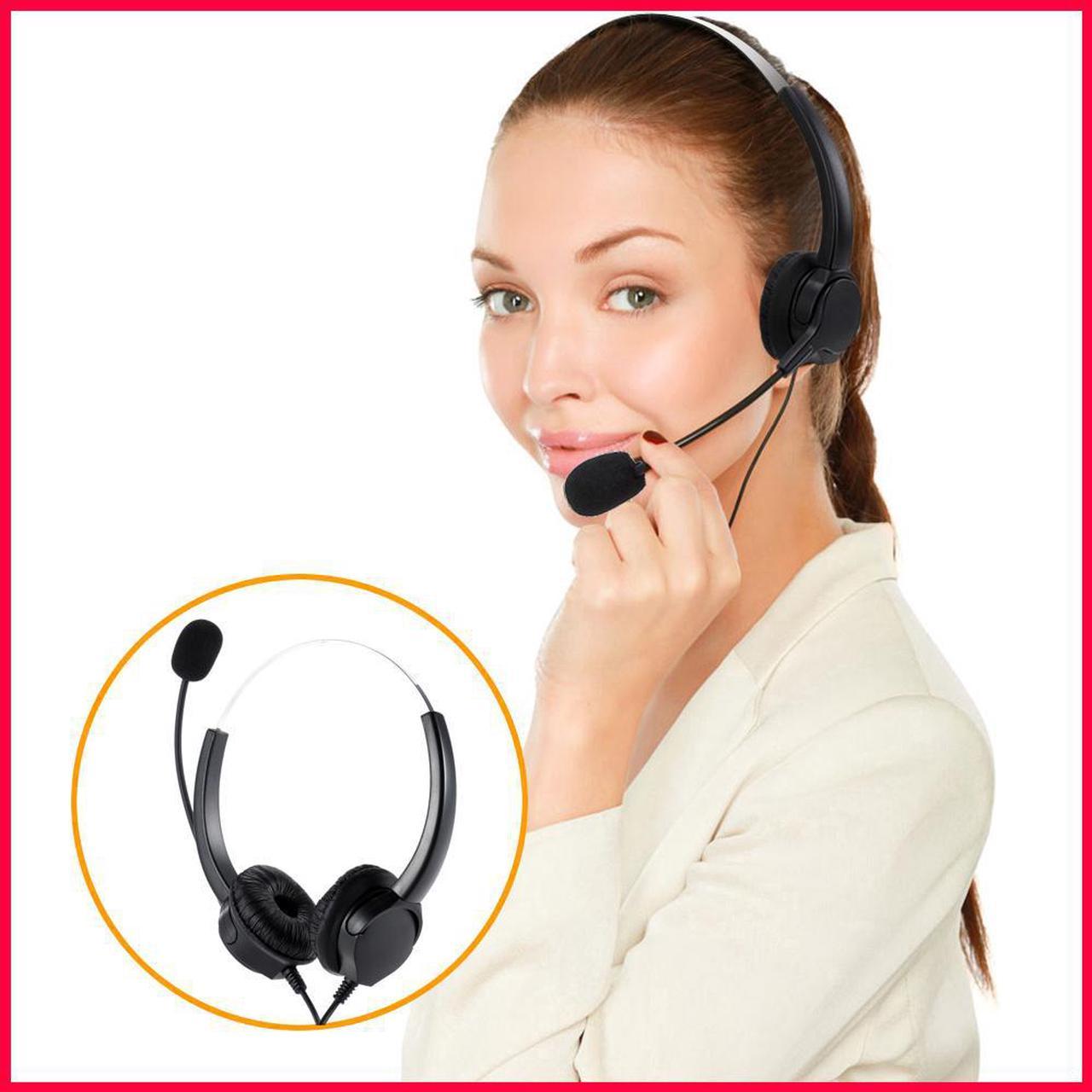 Professional Telephone Headset Clear Voice Noise Cancellation Call Center Binaural Headphone Corded Headset with Micphone