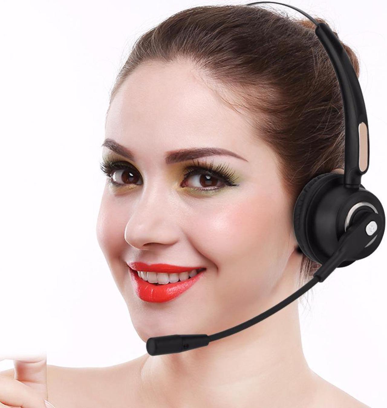 Call Center Bluetooth Headset Wireless Over-the-Head Noise Canceling Headphones for Truck Car Drivers Call Center, Office