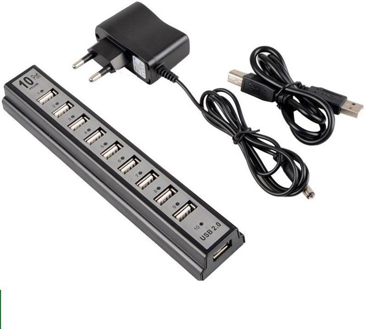 10 Ports USB 2.0 Hubs with AC Power Computer Peripherals Supply Adapter For Portablefor PC Laptop Notebook