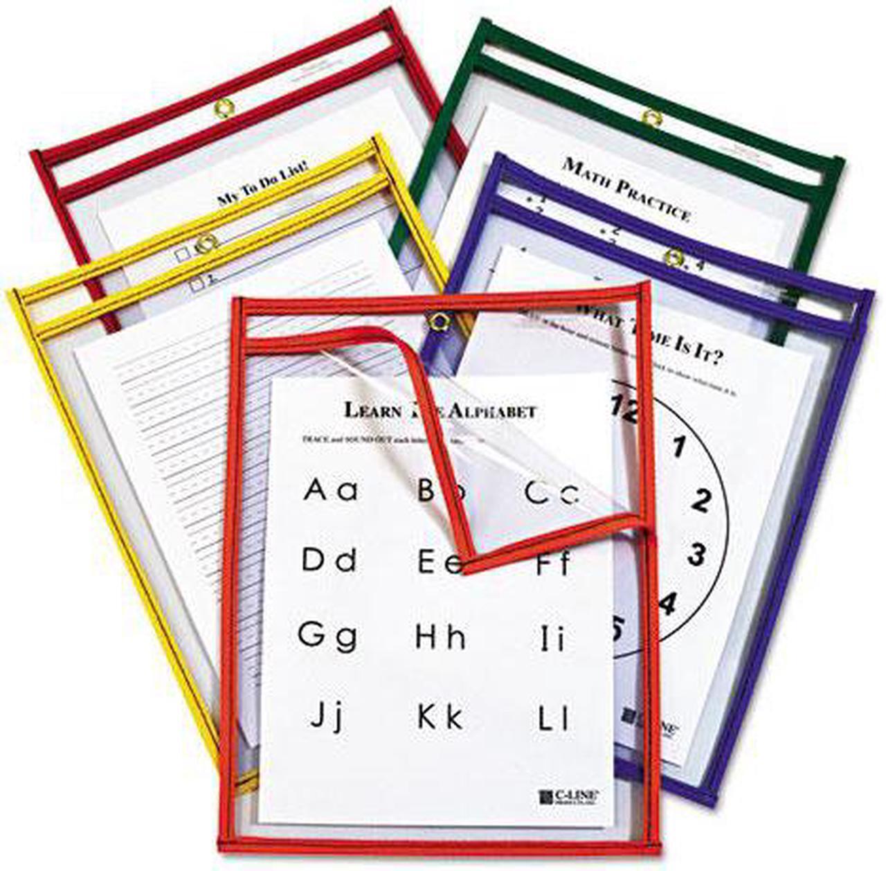 Alt view image 3 of 13 - C-Line 42620 Reusable Dry Erase Pockets, Easy Load, 9 X 12, Assorted Primary Colors, 25/Pack