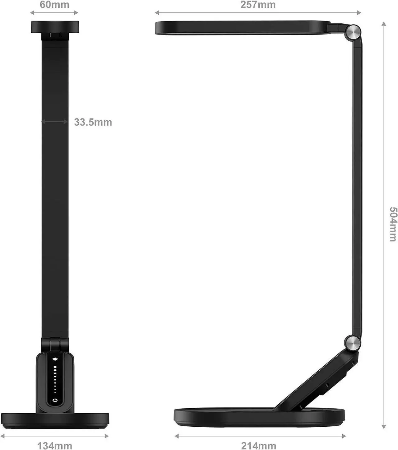 Alt view image 5 of 7 - LED Desk Lamp, Eye-Caring Table Lamps Natural Light Protects Eyes Dimmable Office Lamp with 5 Color Modes USB Charging Port Touch Control and Memory Function, 10W Reading Lamp,Black