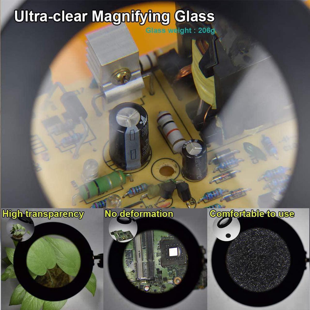 Alt view image 3 of 6 - Magnifying Glass Desk Lamp with 3-Section Swing Arm and Big Clamp, Magnifying Glass with Light and Clamp, 8X Wide Desk Magnifier Light for Reading/Office/Soldering/Nail Beauty
