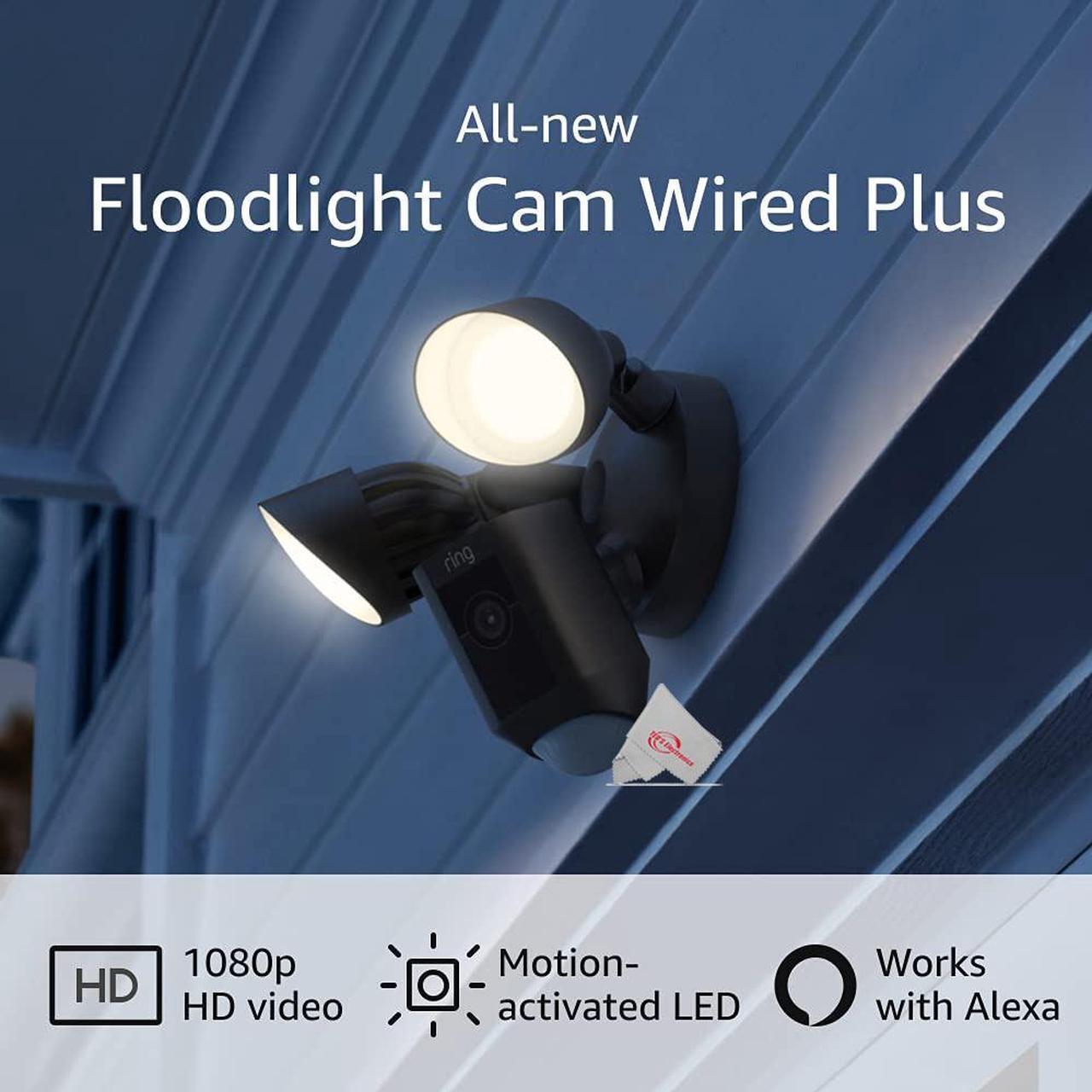 Alt view image 3 of 20 - RING Floodlight Cam Wired Plus Motion-Activated 1080p HD Black
