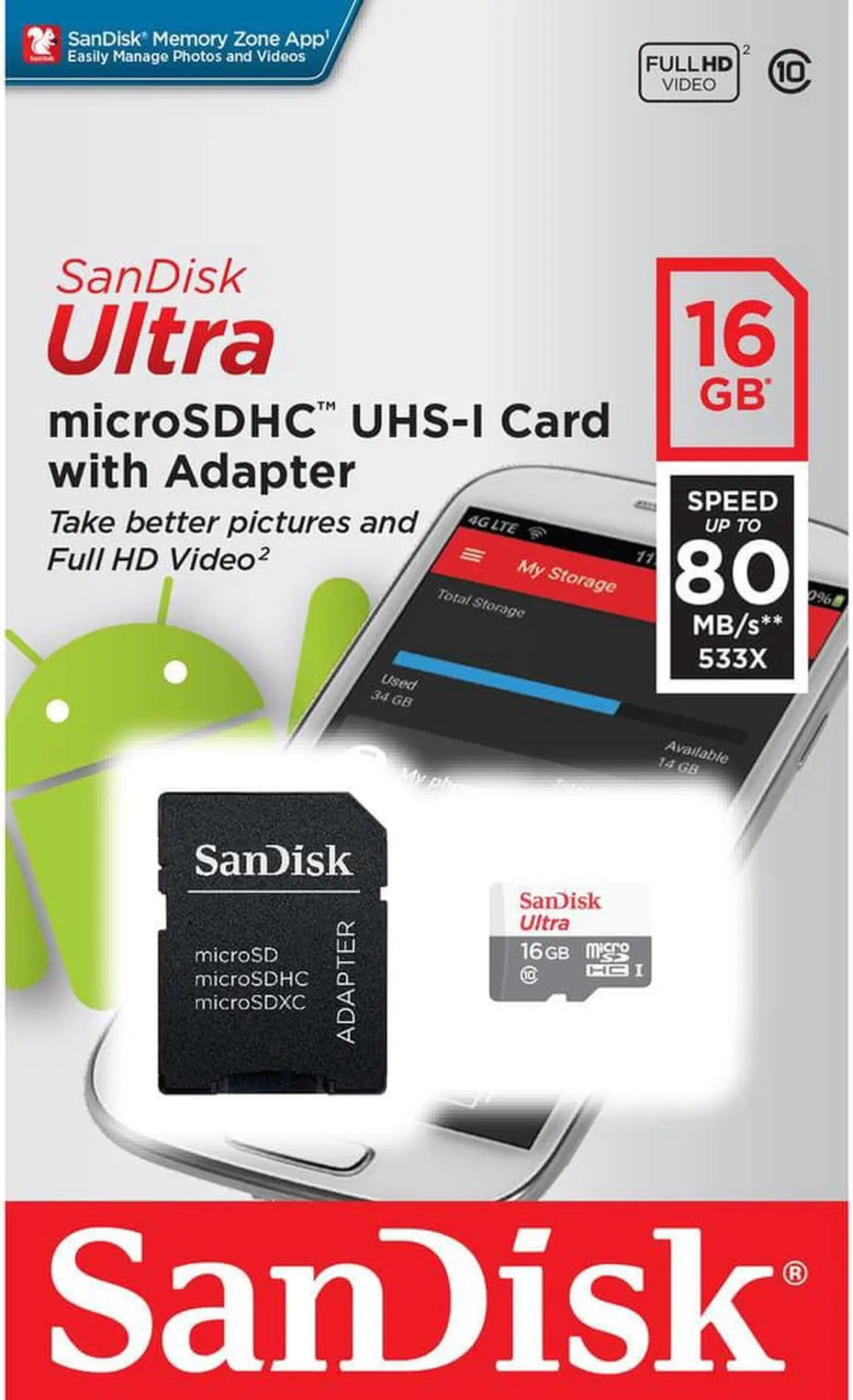 Alt view image 4 of 4 - 3 Packs SanDisk 16GB Ultra UHS-I microSDHC Memory Card with SD Adapter