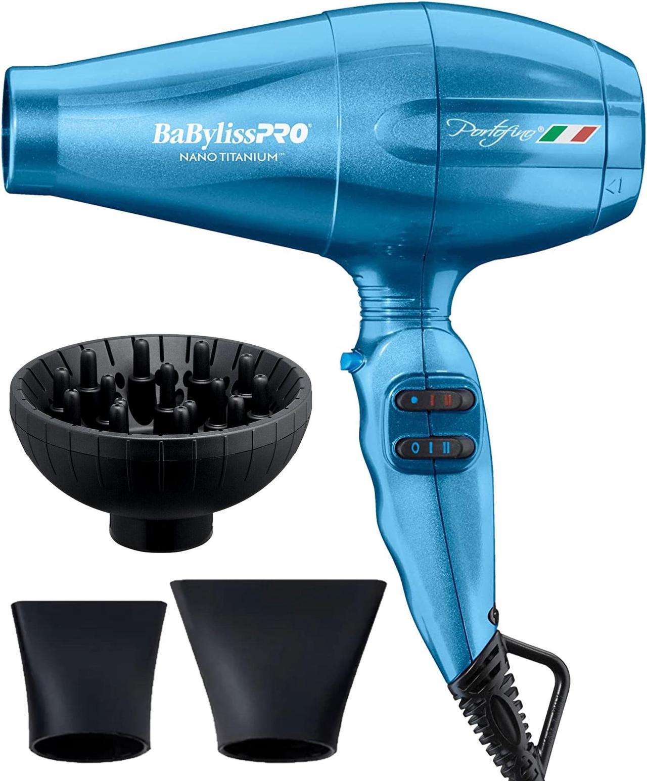 Main image of Babyliss Pro Nano Titanium Portofino 6600 Hair Dryer Blue with Snap-On Diffuser Italian Series Model #BB-BABDF1