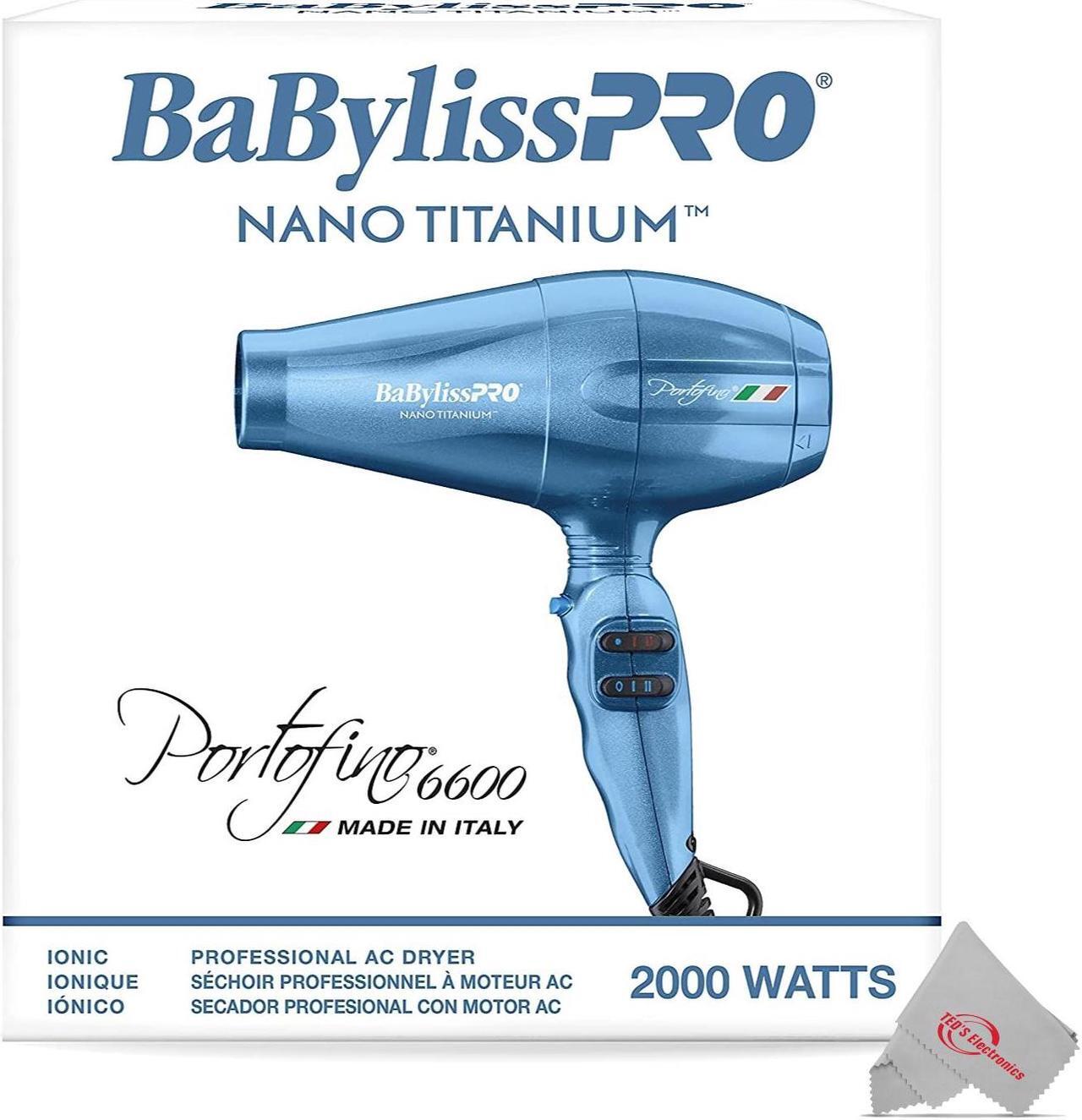 Alt view image 4 of 7 - Babyliss Pro Nano Titanium Portofino 6600 Hair Dryer Blue with Snap-On Diffuser Italian Series Model #BB-BABDF1